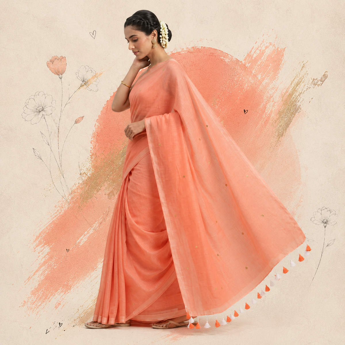 Peach Khadi Cotton Ginni Saree