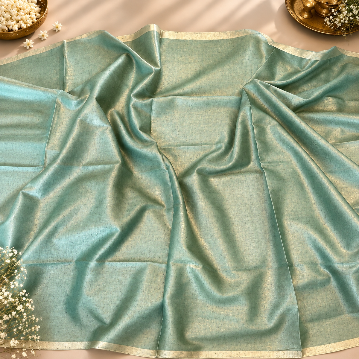 Sage Green Tissue Linen Saree