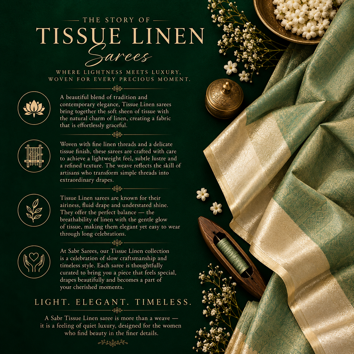 Golden Taupe Tissue Linen Saree