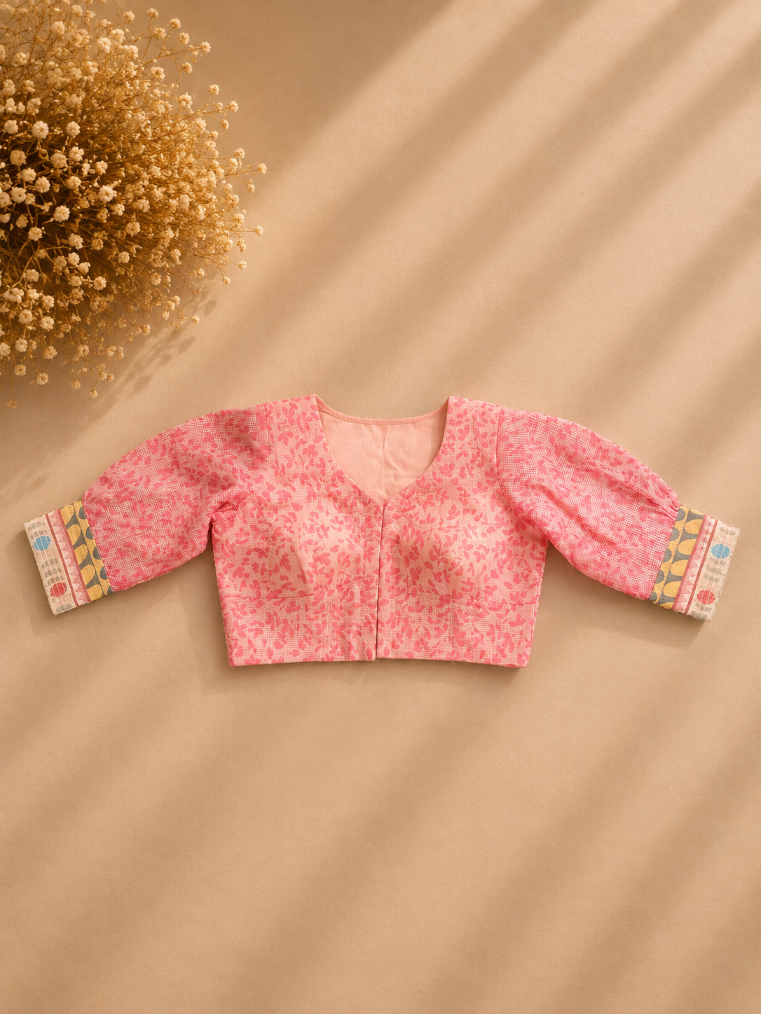 Pink Kota Doria Saree with Stitched Blouse