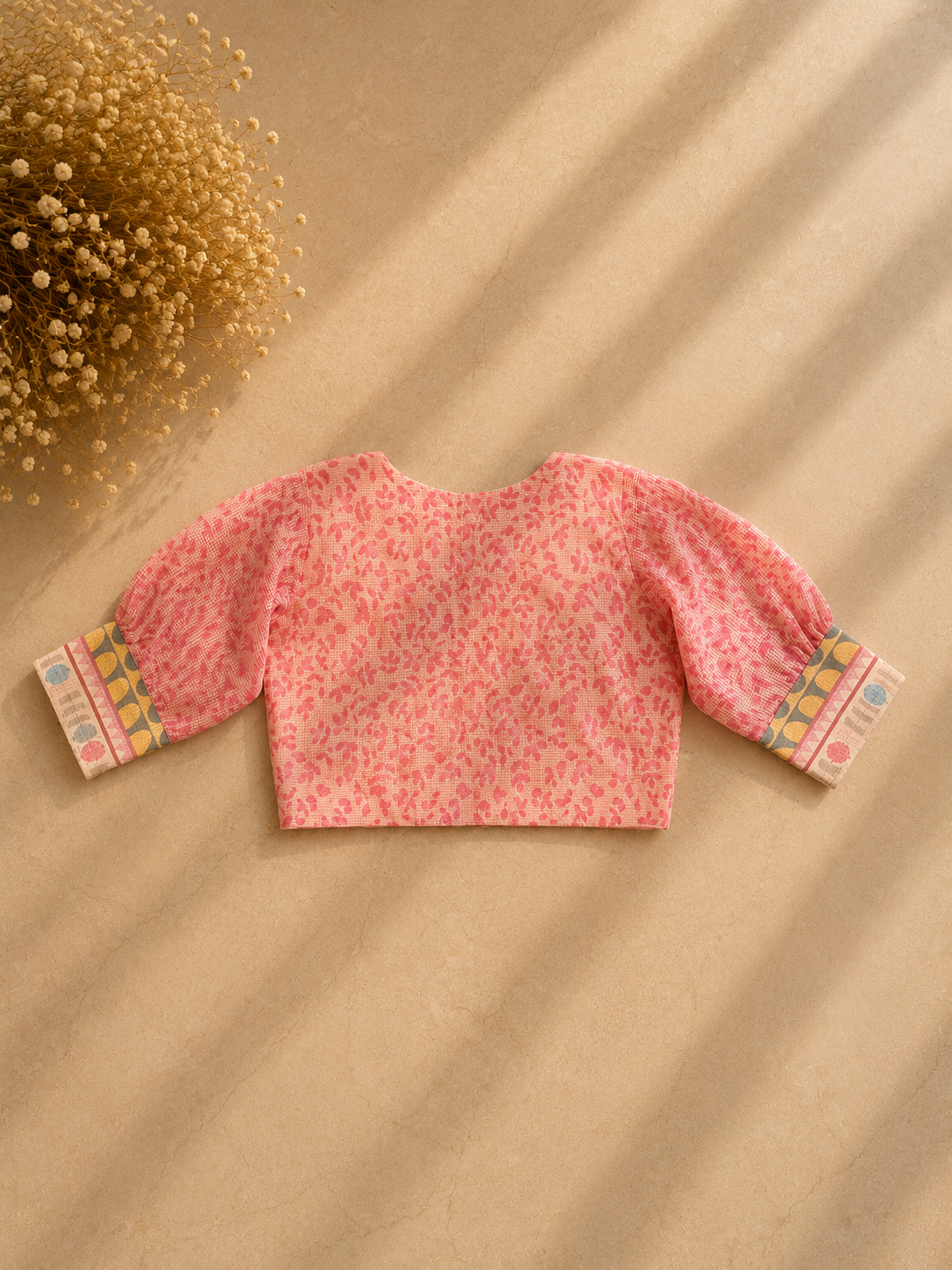 Pink Kota Doria Saree with Stitched Blouse