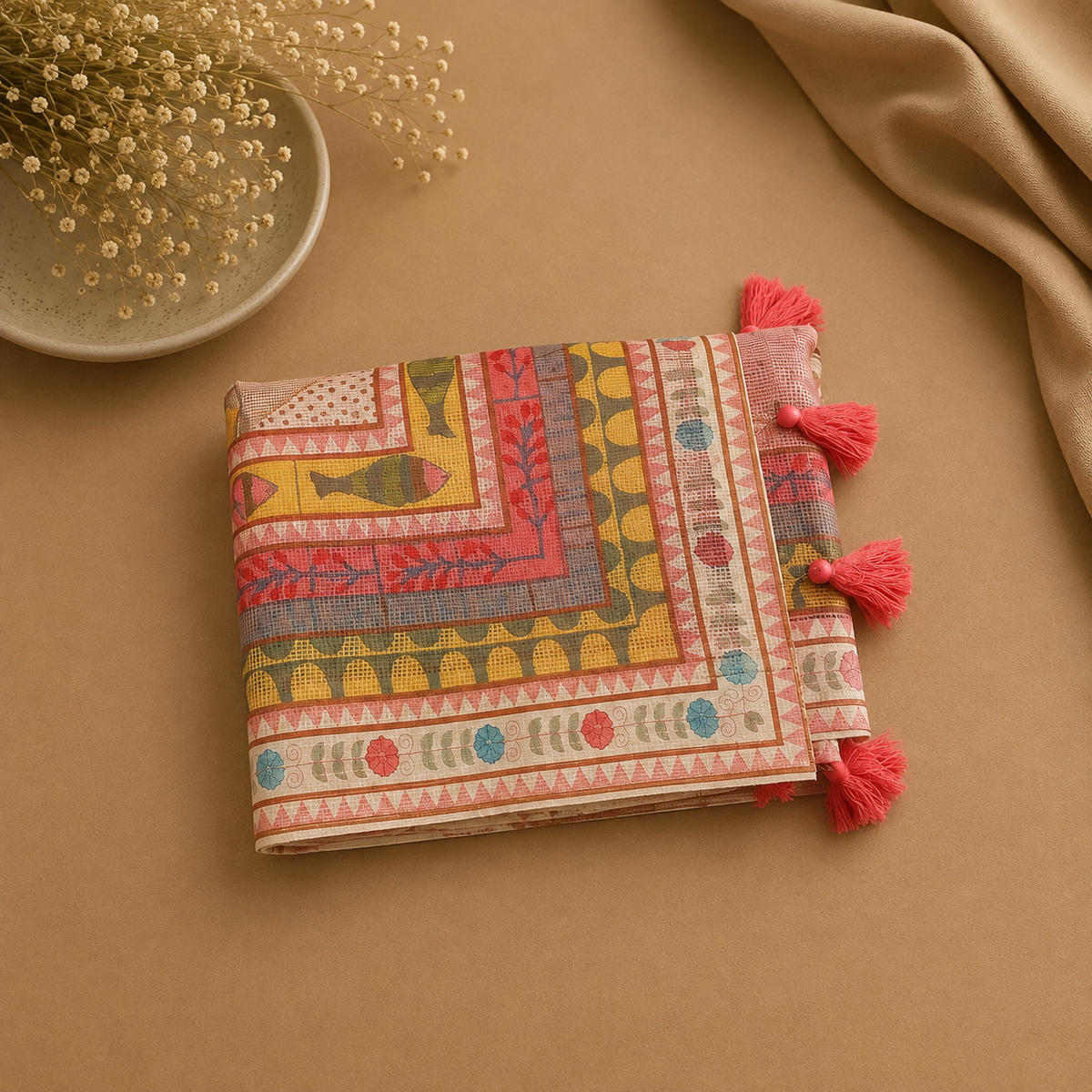 Pink Kota Doria Saree with Stitched Blouse
