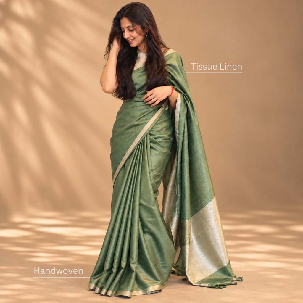 Sage Green Tissue Linen Saree