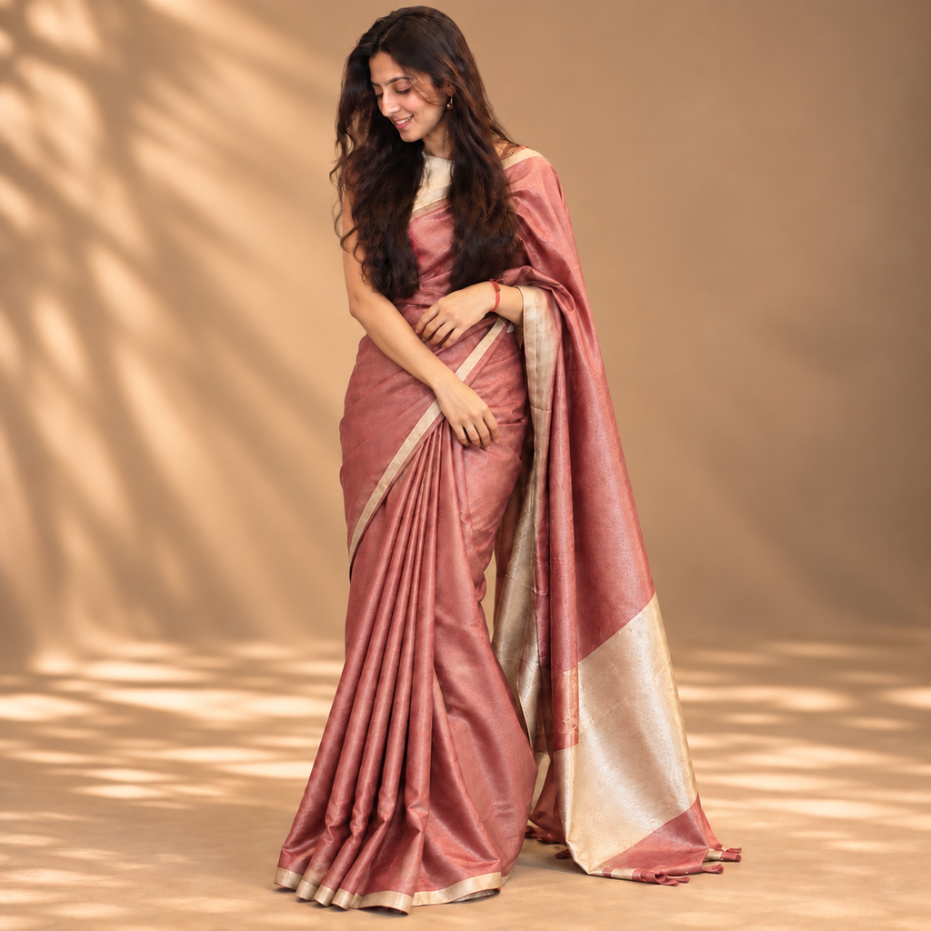Dusty Rose Tissue Linen Saree