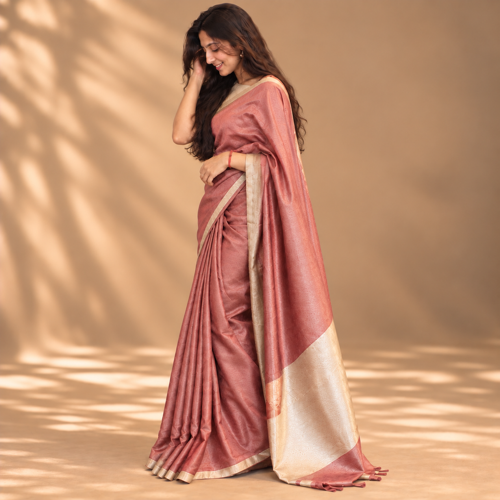 Dusty Rose Tissue Linen Saree