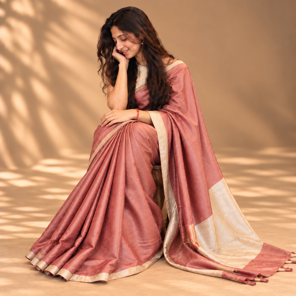Dusty Rose Tissue Linen Saree