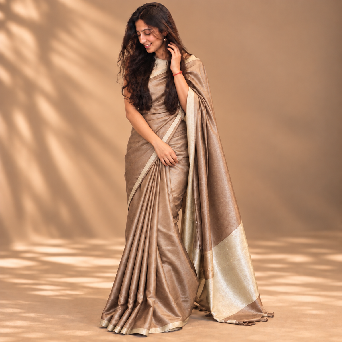 Golden Taupe Tissue Linen Saree