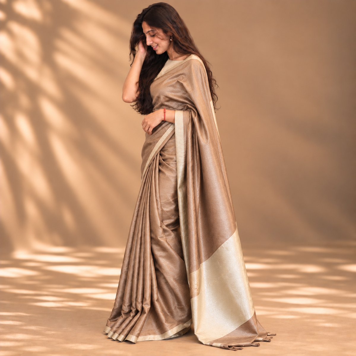Golden Taupe Tissue Linen Saree
