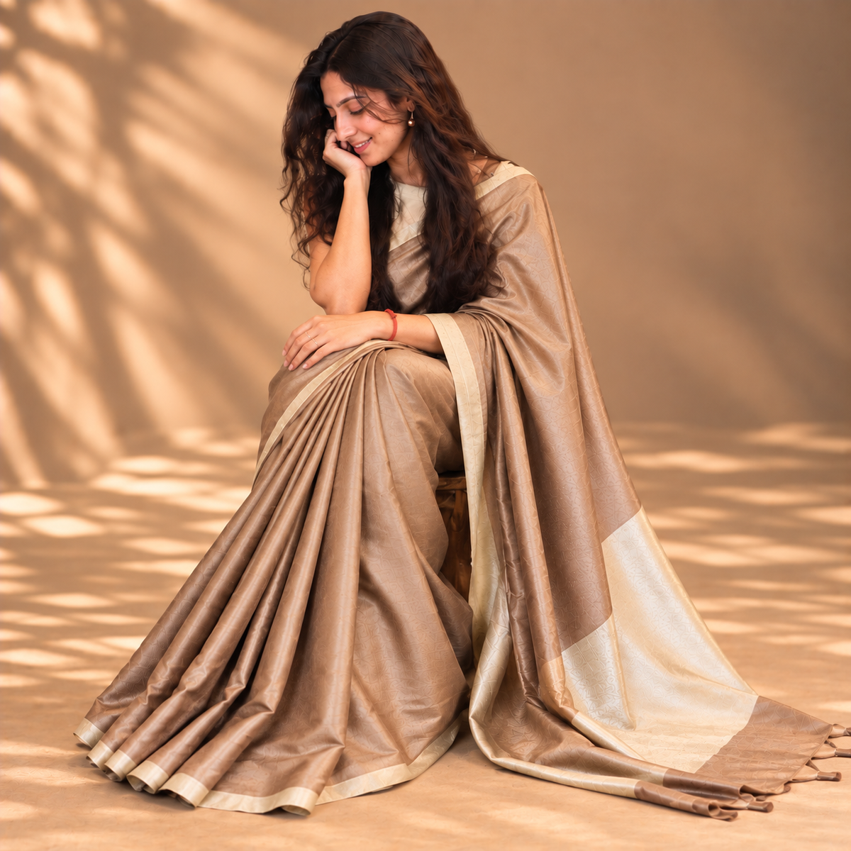 Golden Taupe Tissue Linen Saree