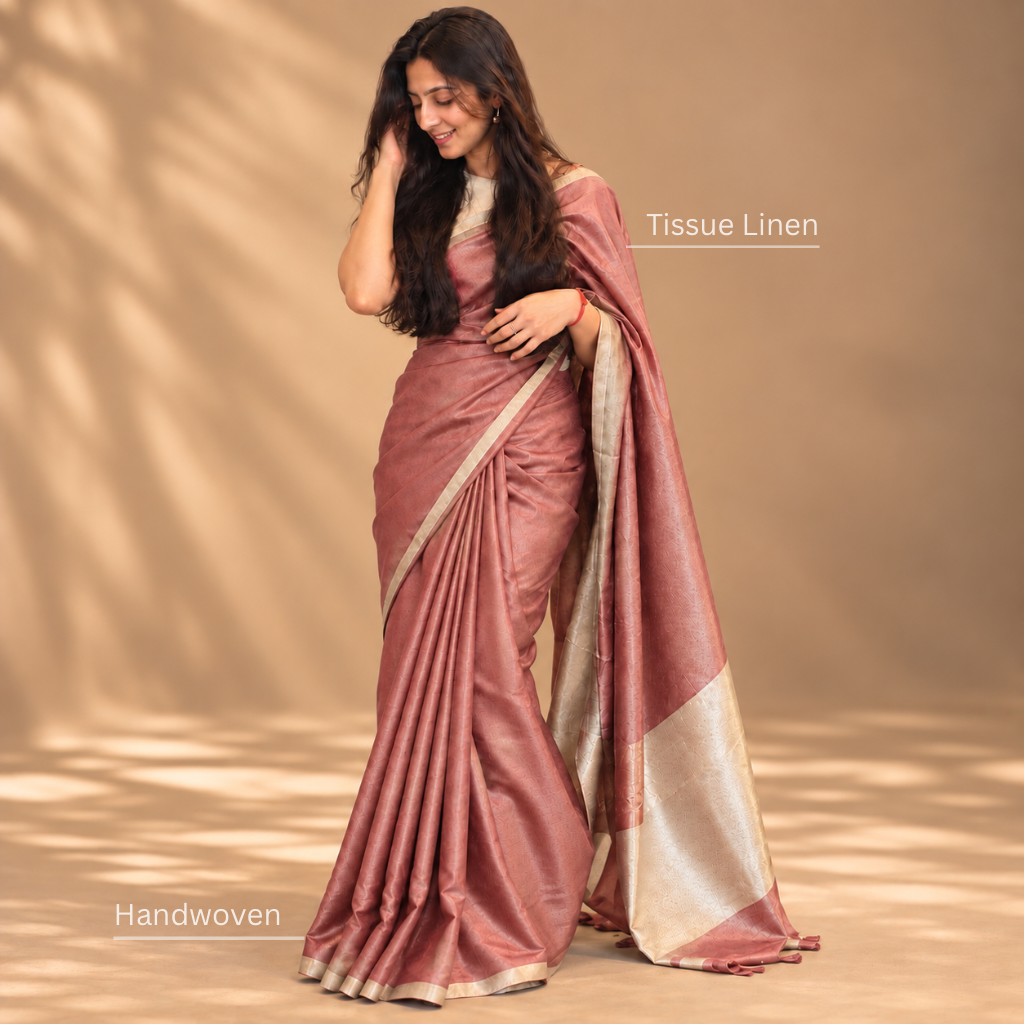 Dusty Rose Tissue Linen Saree