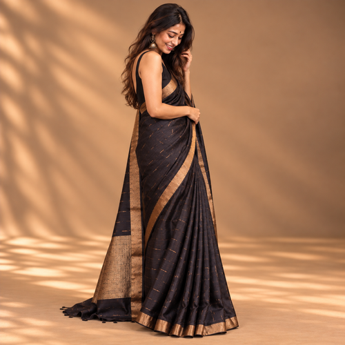 Black Tussar Silk Saree