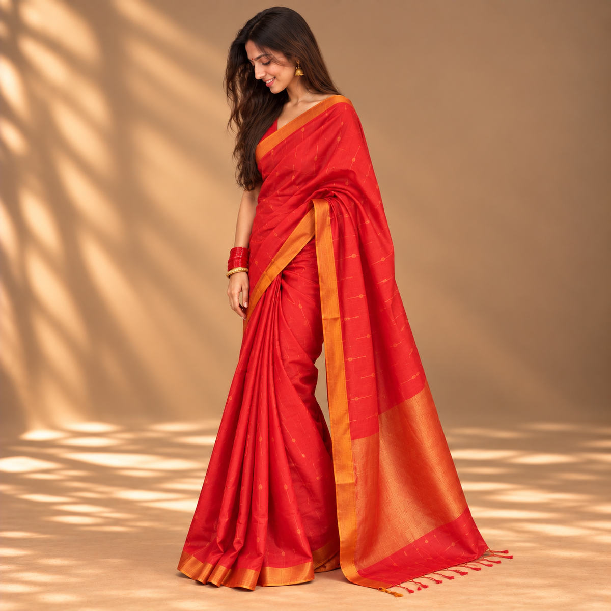 Red Tussar Silk Saree