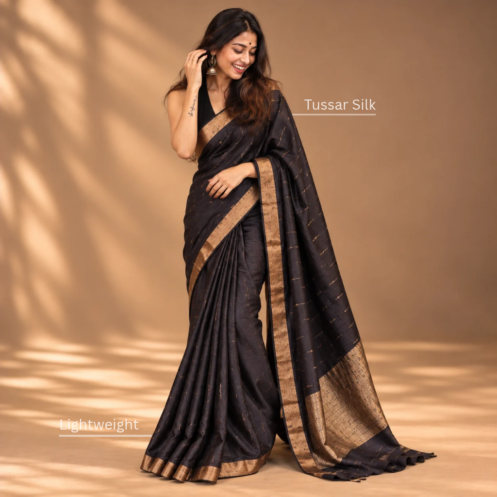 Black Tussar Silk Saree