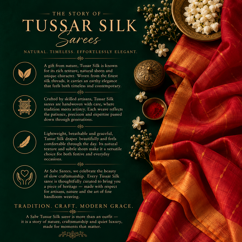 Red Tussar Silk Saree