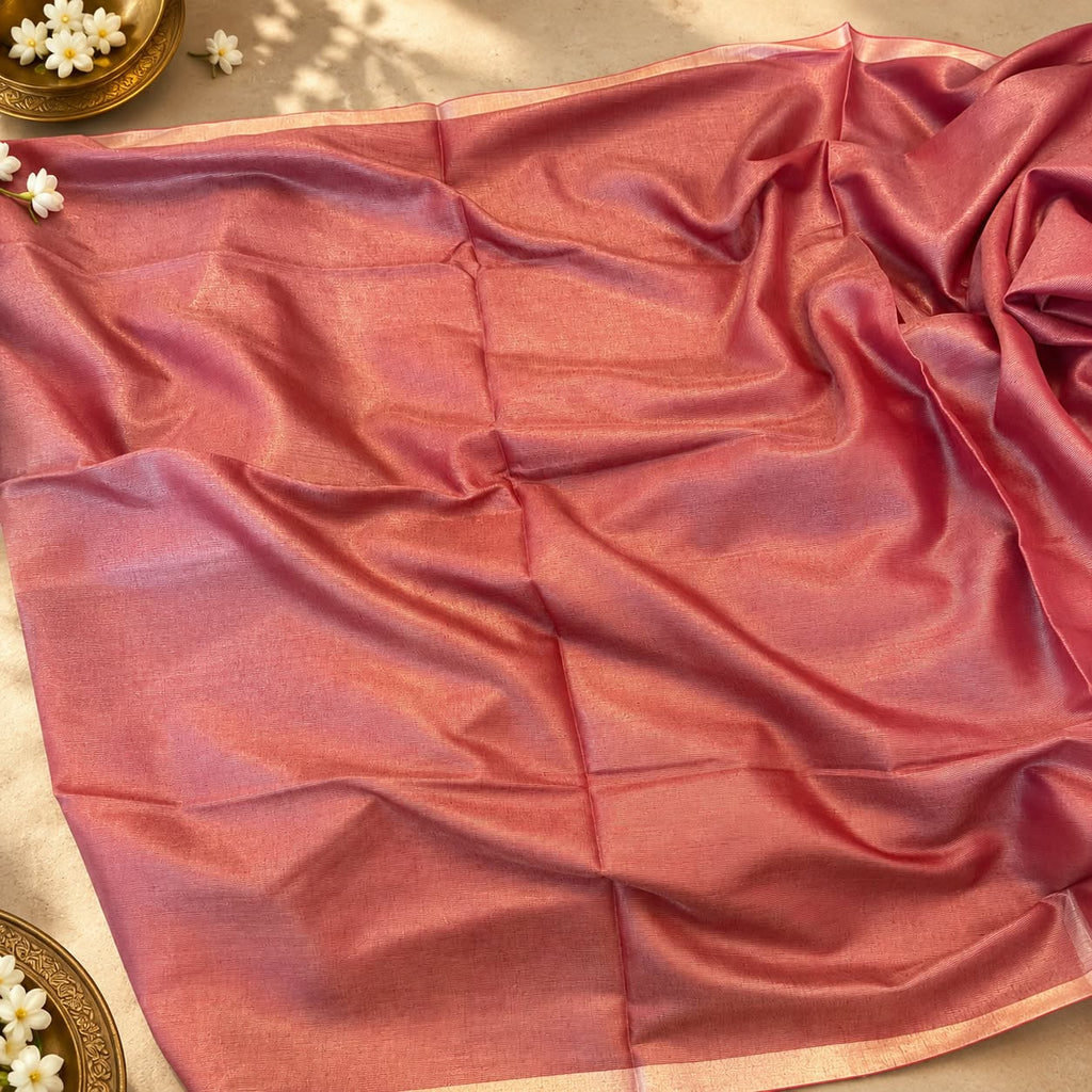Dusty Rose Tissue Linen Saree