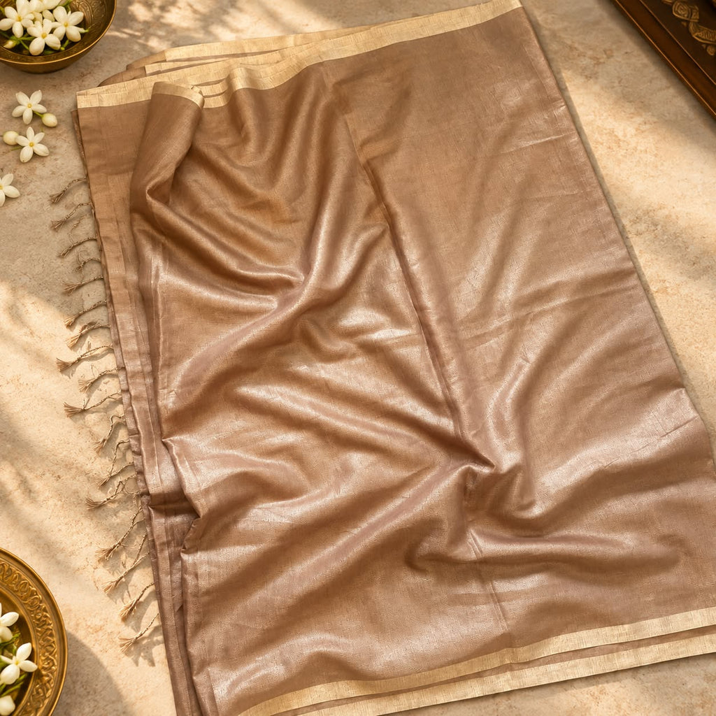 Golden Taupe Tissue Linen Saree